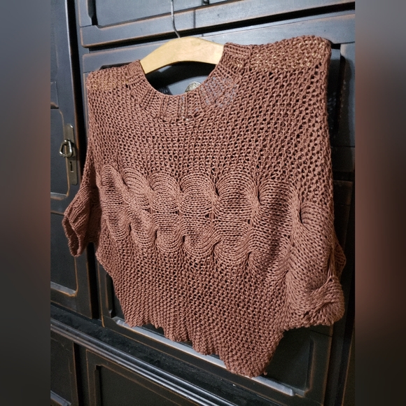 Cropped Open-Knit Crew Neck Sweater in Mauve - Picture 6 of 6